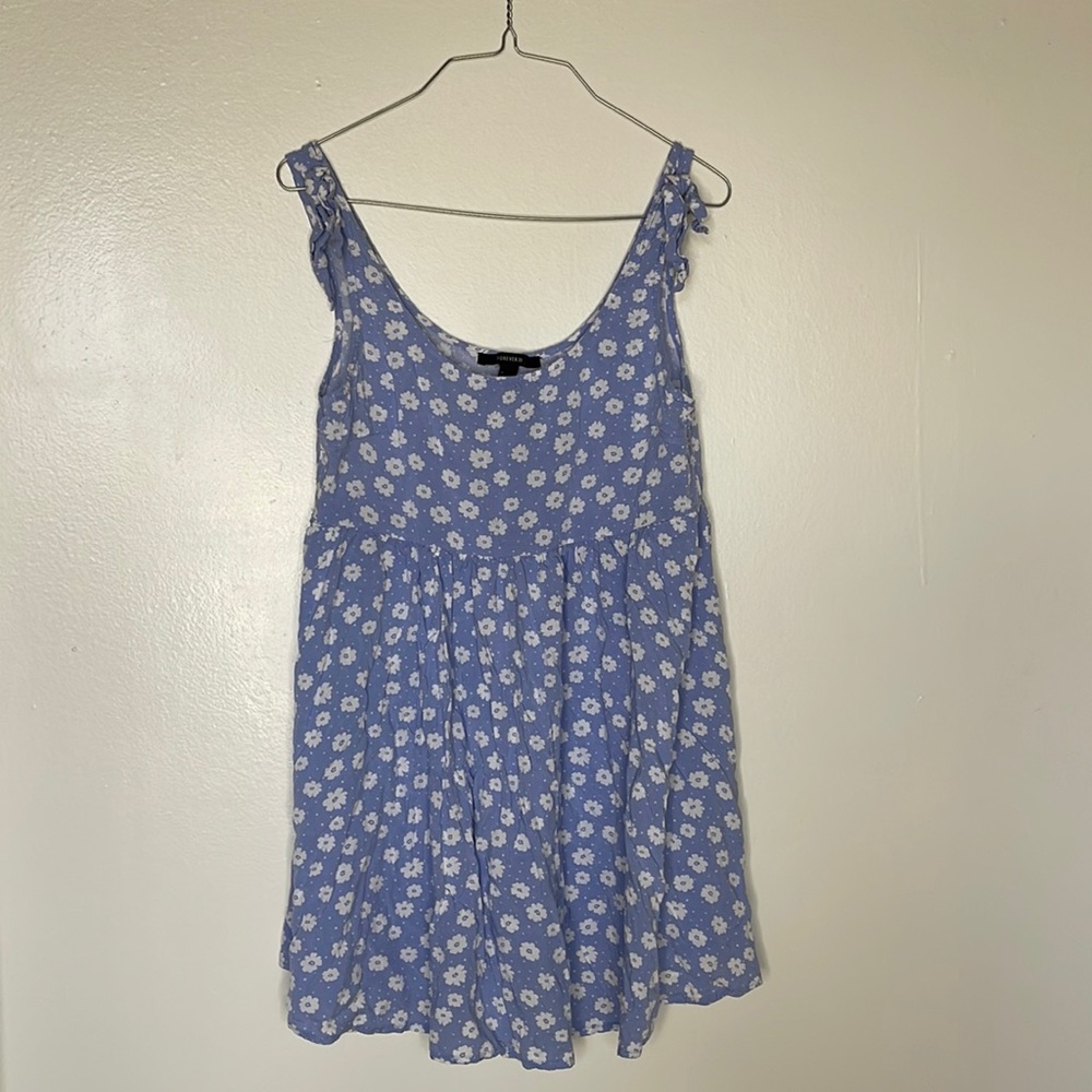Forever 21 Blue Floral Fit & Flare Mini Dress